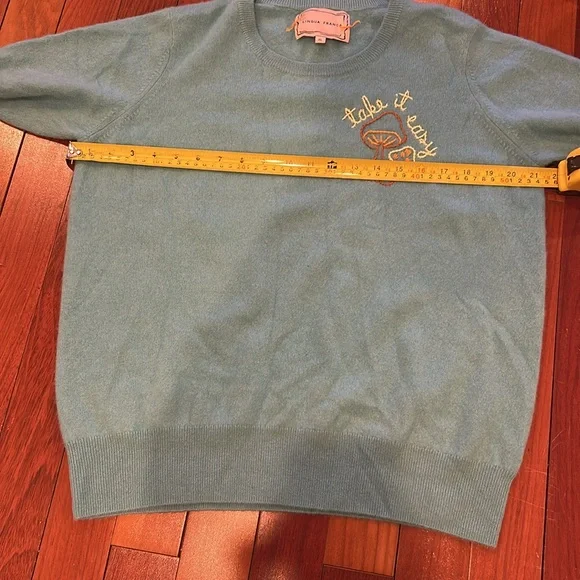Lingua Franca mushroom Embroidered Cashmere Sweater short sleeve XL Take it easy - Picture 6 of 10